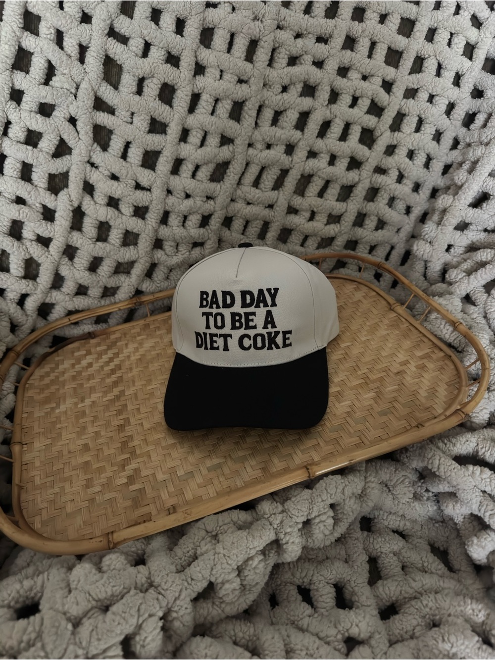 Zenana Outfitters Black and White Trucker Hat with Slogan